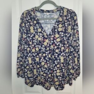 Vince Camuto Floral Peasant Top Blouse Stretch Knit L